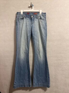 Express Women's Light Wash Bootcut flare Jeans Light Blue Stella  size 11 Y2K